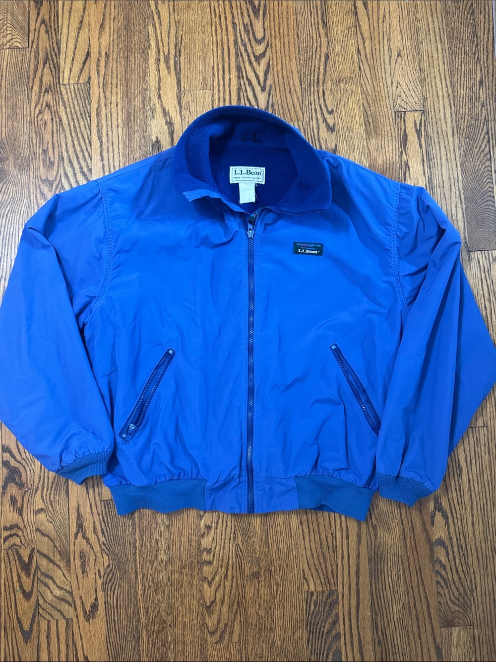 Vintage 90s L.L.Bean Three-Season Jacket Blue Fleece Lined Bomber Coat L